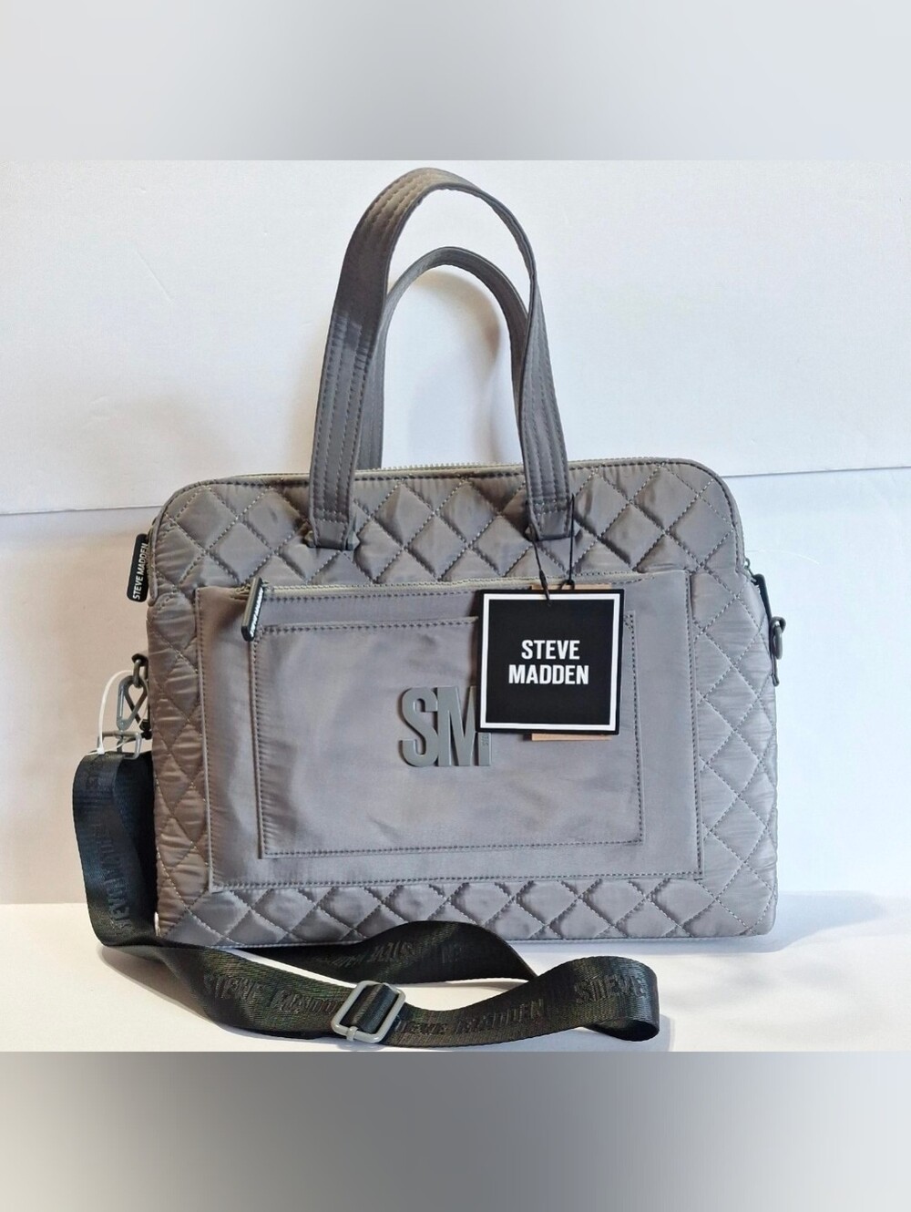 Steve Madden Quilted Gray Laptop Tote